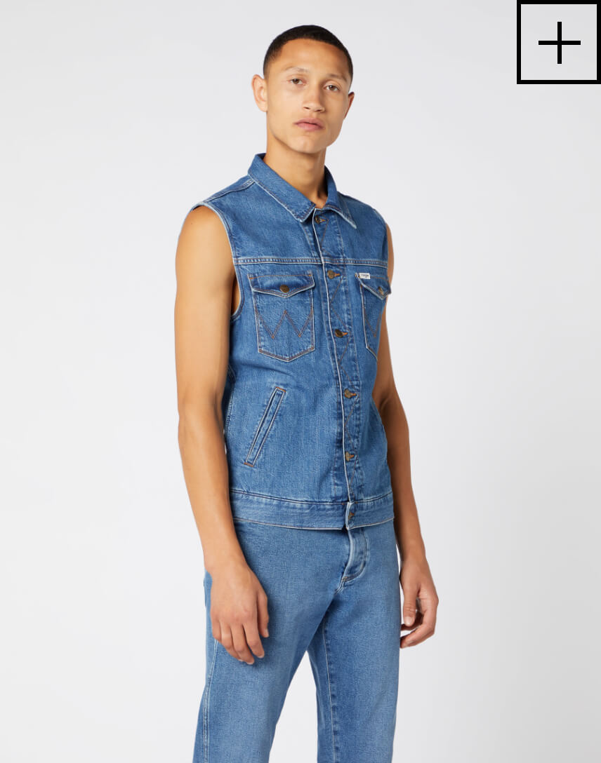 denim vest in bora blue